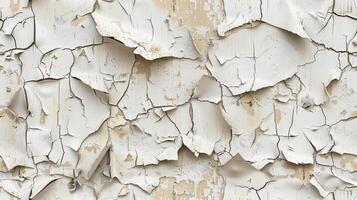 A white painted wall with peeling paint photo