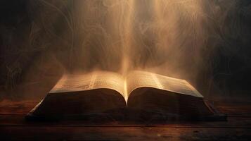 An open bible with smoke coming out of it photo