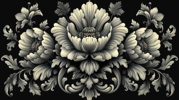 A black and white floral design on a black background photo