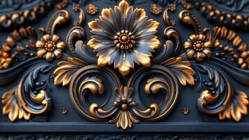 Golden floral design on a black background photo