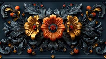 3d rendering of a floral design on a black background photo