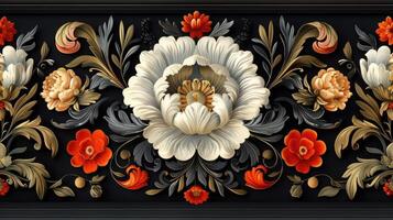 An ornate floral design on a black background photo