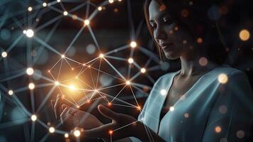 A woman holding a glowing light in her hand photo