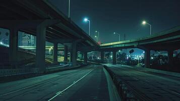 A dark road with a highway underpass photo
