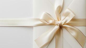 A white gift box with a ribbon and bow photo