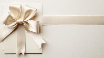 A white card with a bow and ribbon photo