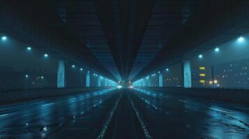 A long tunnel with lights on the ceiling photo