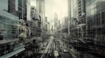 A city street with many wires and wires photo