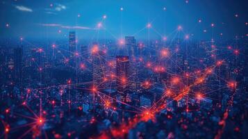 The city is illuminated by network connections photo