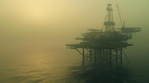 An oil rig in the fog photo