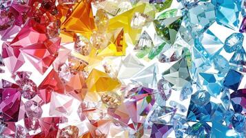 A rainbow of colored diamonds on a white background photo