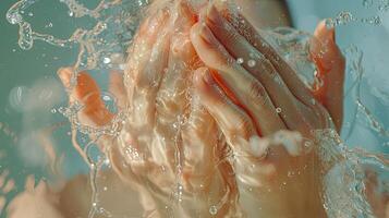 A woman's hands are wet photo