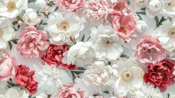 A large group of white and pink flowers photo