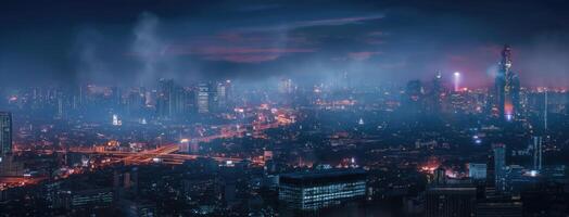A city at night with a lot of lights photo