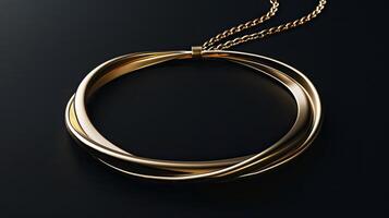 A gold necklace with a chain and a ring photo
