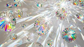 A bunch of diamonds are scattered on a white background photo