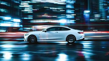 The mercedes - benz c - class coupe is shown in motion at night photo