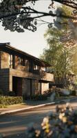 A rendering of a modern house with trees in the background photo