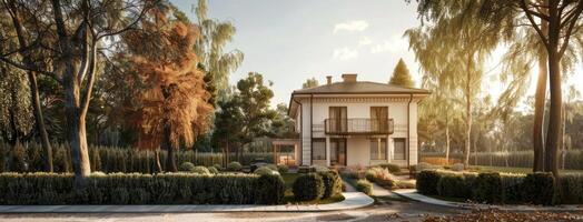 A house in the middle of a park with trees photo