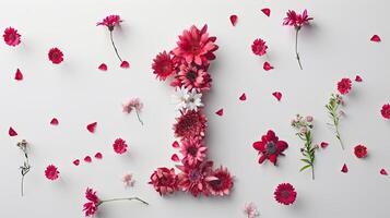 A number one made of flowers and petals photo