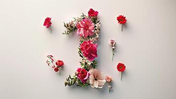 The letter one is made of flowers photo