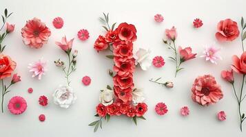 A number one made of flowers on a white background photo
