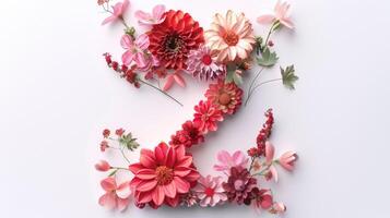 The number 2 made of flowers on a white background photo