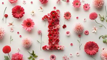 A number one is surrounded by flowers photo