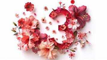 3d floral 3d number 3 isolated on white background photo