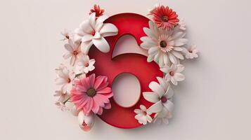 Number 6 with flowers on a white background photo