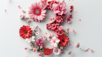 The number three is made of flowers and leaves photo