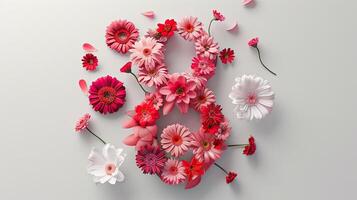 The number eight is made up of pink flowers photo
