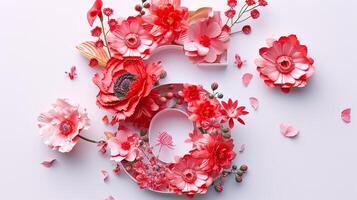 A number 6 made of paper flowers photo