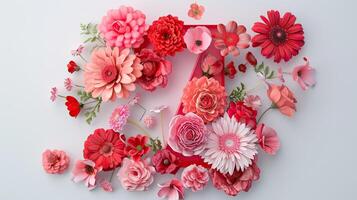 A number 7 made of flowers on a white background photo