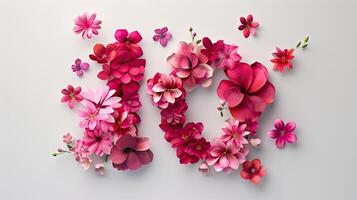 The word love is made of pink flowers photo