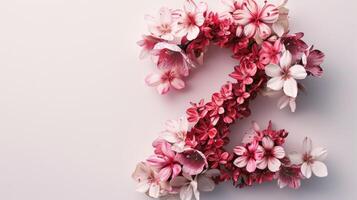The number two is made of pink flowers photo