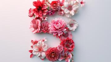 The number 5 is made up of flowers photo