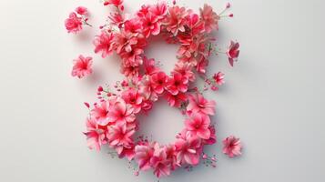 The number eight is made of pink flowers photo