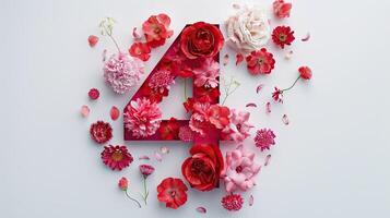 Number four made of flowers on white background photo