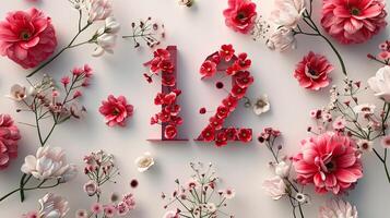 A number twelve surrounded by flowers photo