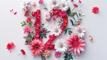 Flower number twelve made of paper flowers on white background photo