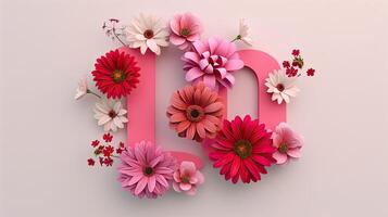 3d rendering of the word love with flowers photo