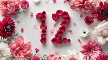 Flowers arranged in the shape of the number twelve photo