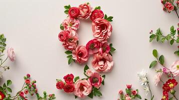 The number 9 is made of flowers photo