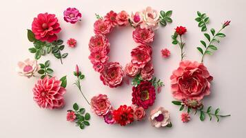 The word love is made of flowers on a white background photo