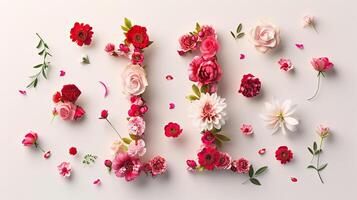 The number one is made up of flowers photo