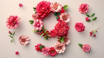 The letter e is made of flowers and leaves photo