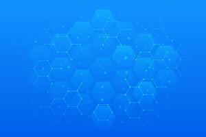 Medical background. Molecular structure with cross shape symbols. DNA, atom, cell visualization. Abstract geometric background with hexagon shapes for medicine, science, chemistry. illustration vector