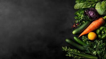 Fresh Organic Vegetables Assortment on Dark Background Healthy Eating Concept photo