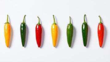 Vibrant Row of Colorful Chili Peppers Red Green Yellow Food Photography photo